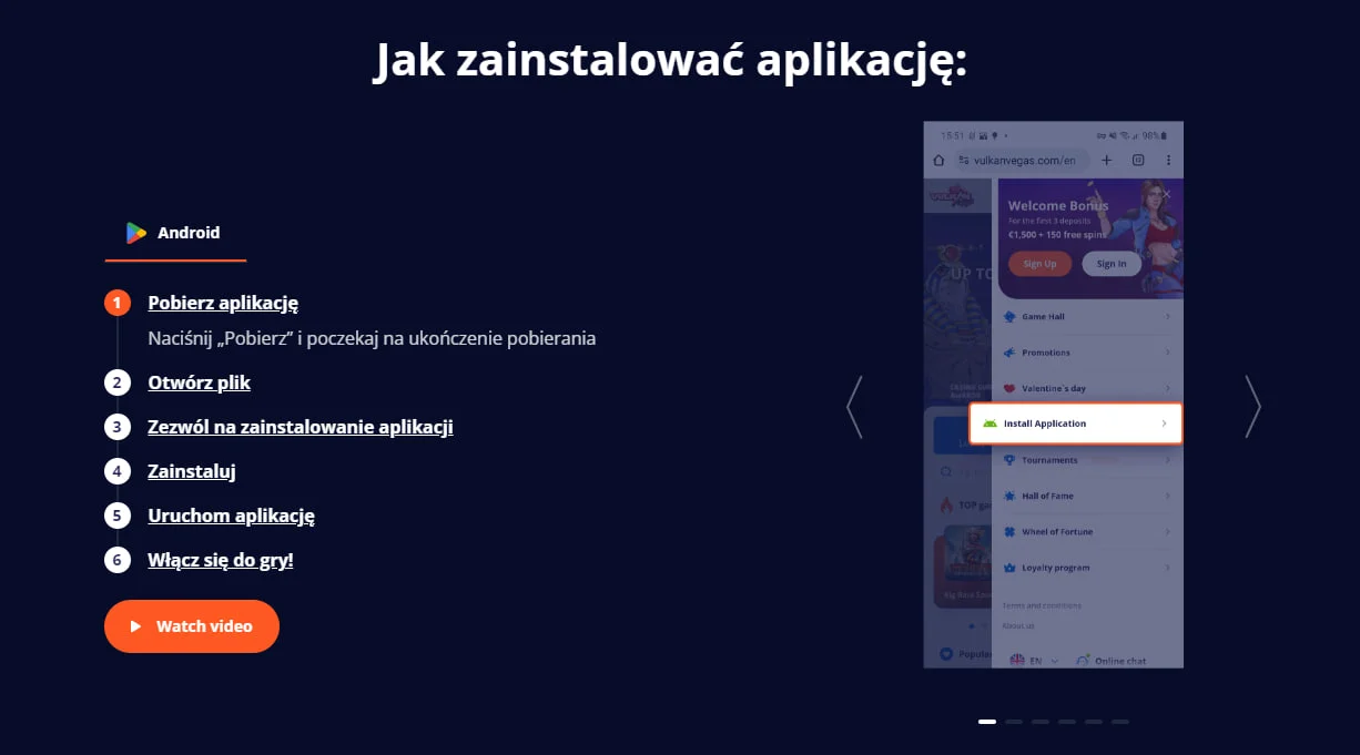 Aplikacja Vulkan Vegas