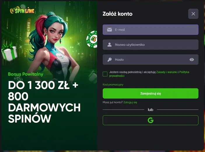 Formularz rejestracyjny casino spinline